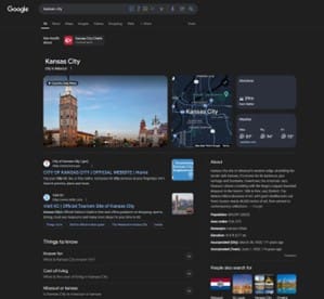 An example of a zero click search for Kansas City