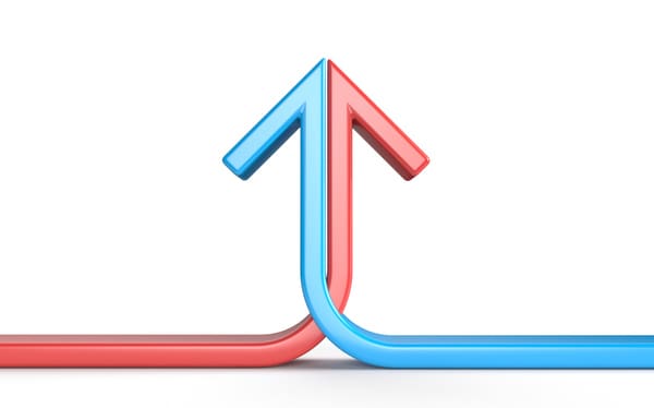 Two arrows coming together and pointing up