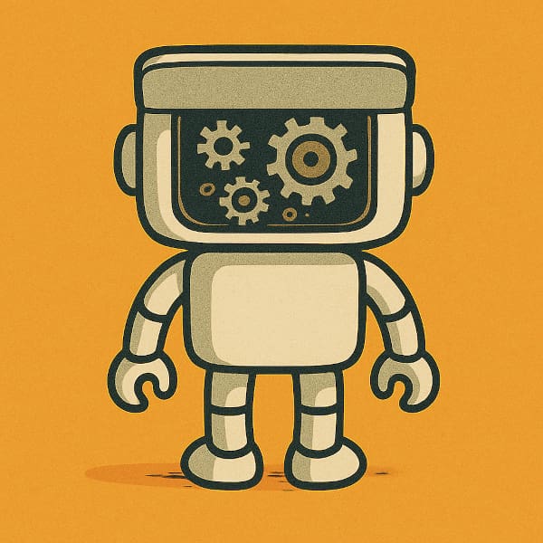 The back of a cartoon robot with a hatch open showing gears